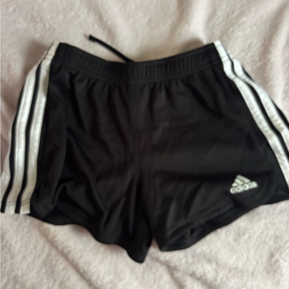 Adidas Women's Black Athletic Shorts with White Stripes